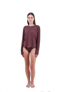 Clay | EDN Genesis womens long sleeve on-body front view, organic cotton