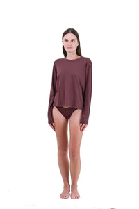 Clay | EDN Genesis womens long sleeve on-body front view, organic cotton