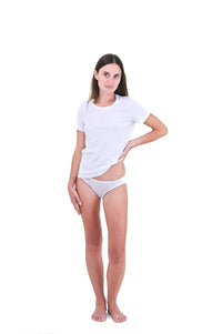 Alabaster | EDN Genesis womens t-shirt on-body front view, organic cotton