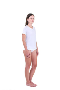 Alabaster | EDN Genesis womens t-shirt on-body side view, organic cotton