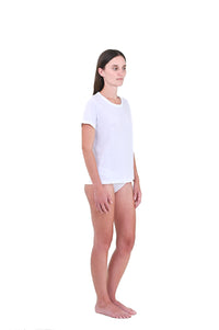 Alabaster | EDN Genesis womens t-shirt on-body side view, organic cotton