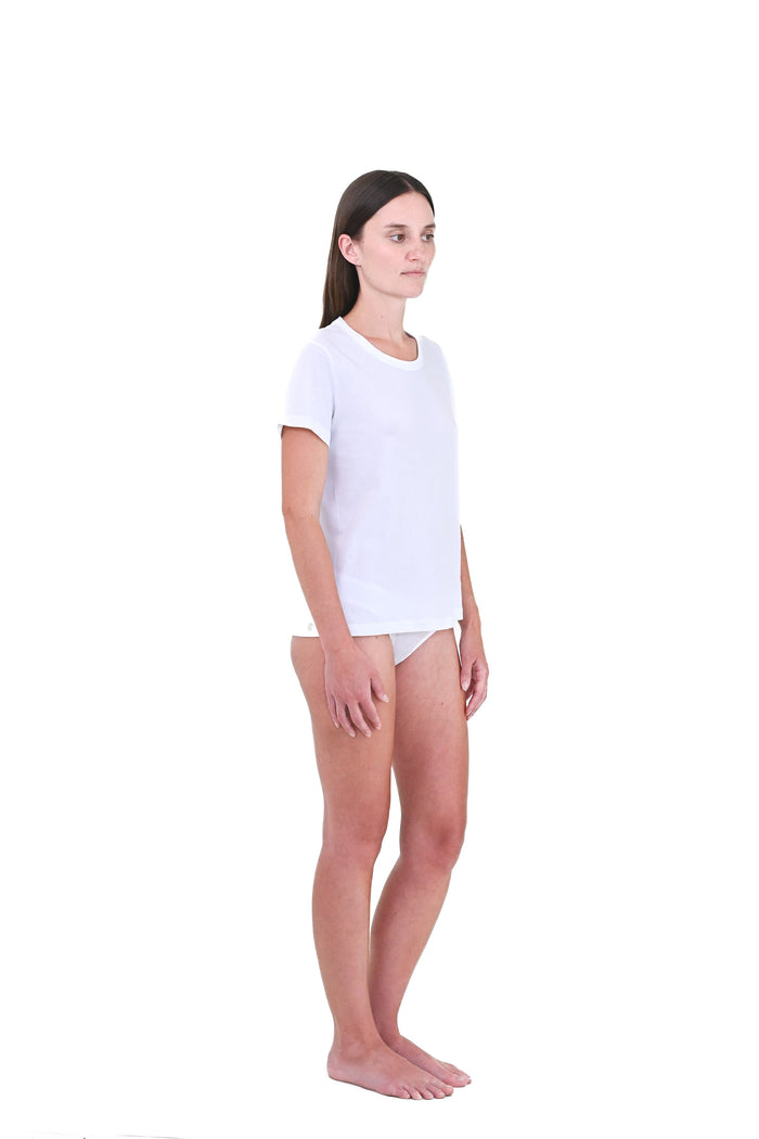 Alabaster | EDN Genesis womens t-shirt on-body side view, organic cotton