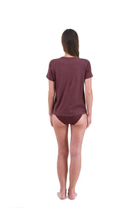 Clay | EDN Genesis womens t-shirt on-body rear view, organic cotton