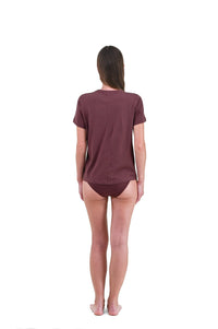 Clay | EDN Genesis womens t-shirt on-body rear view, organic cotton
