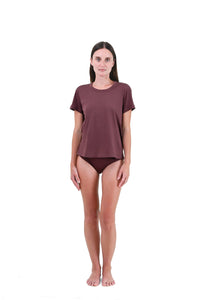 Clay | EDN Genesis womens t-shirt on-body front view, organic cotton