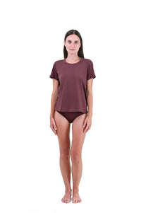 Clay | EDN Genesis womens t-shirt on-body front view, organic cotton