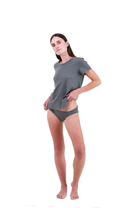 Shale | EDN Genesis womens t-shirt on-body front view, organic cotton