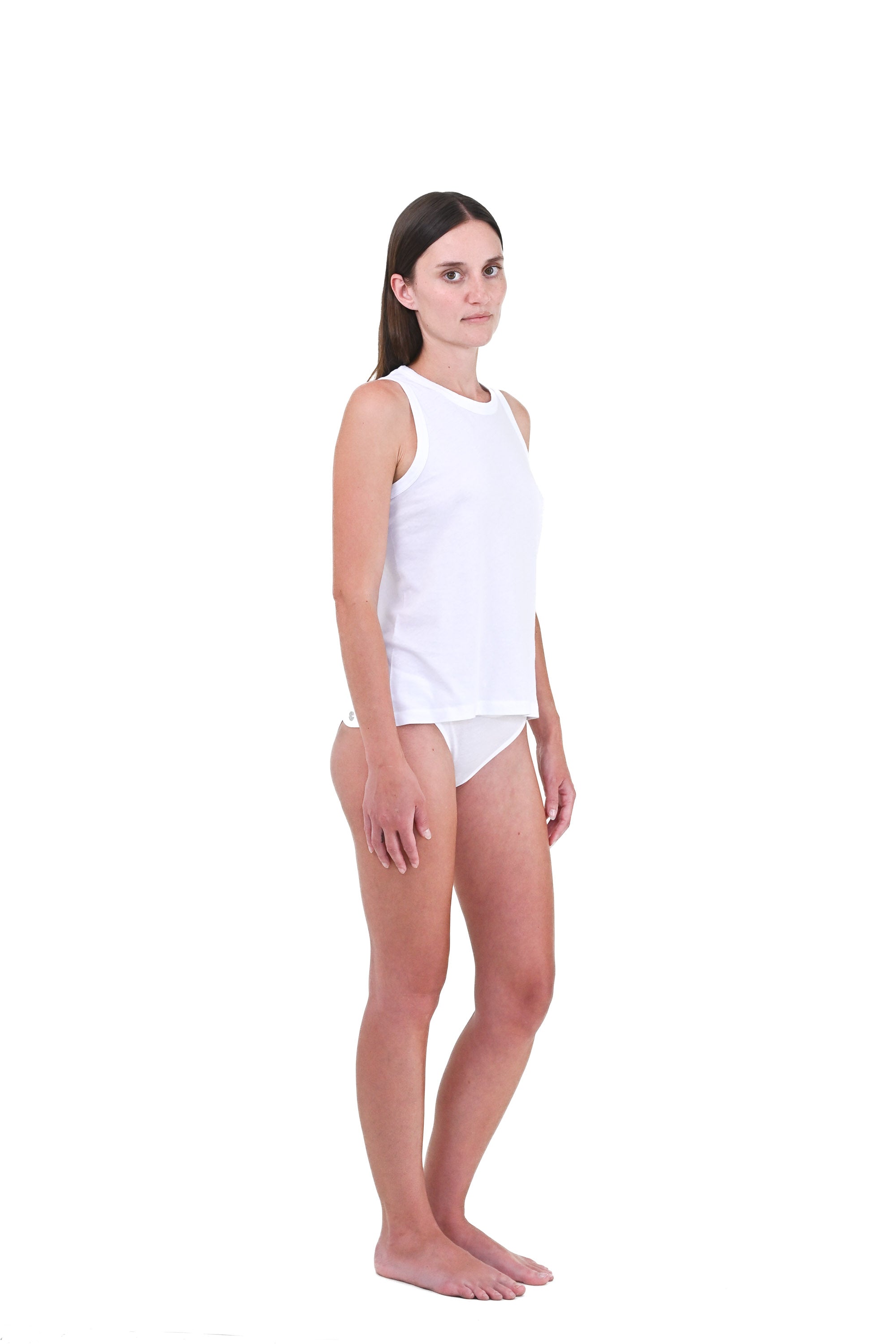 Alabaster | EDN Genesis womens tank on-body side view, organic cotton