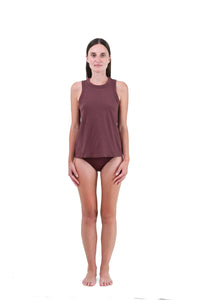 Clay | EDN Genesis womens tank on-body front view, organic cotton