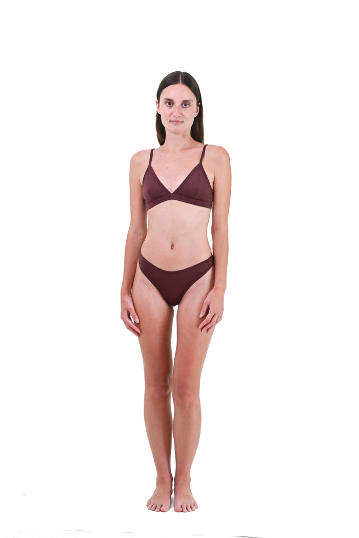 Clay | EDN Genesis womens thong on-body front view, organic cotton