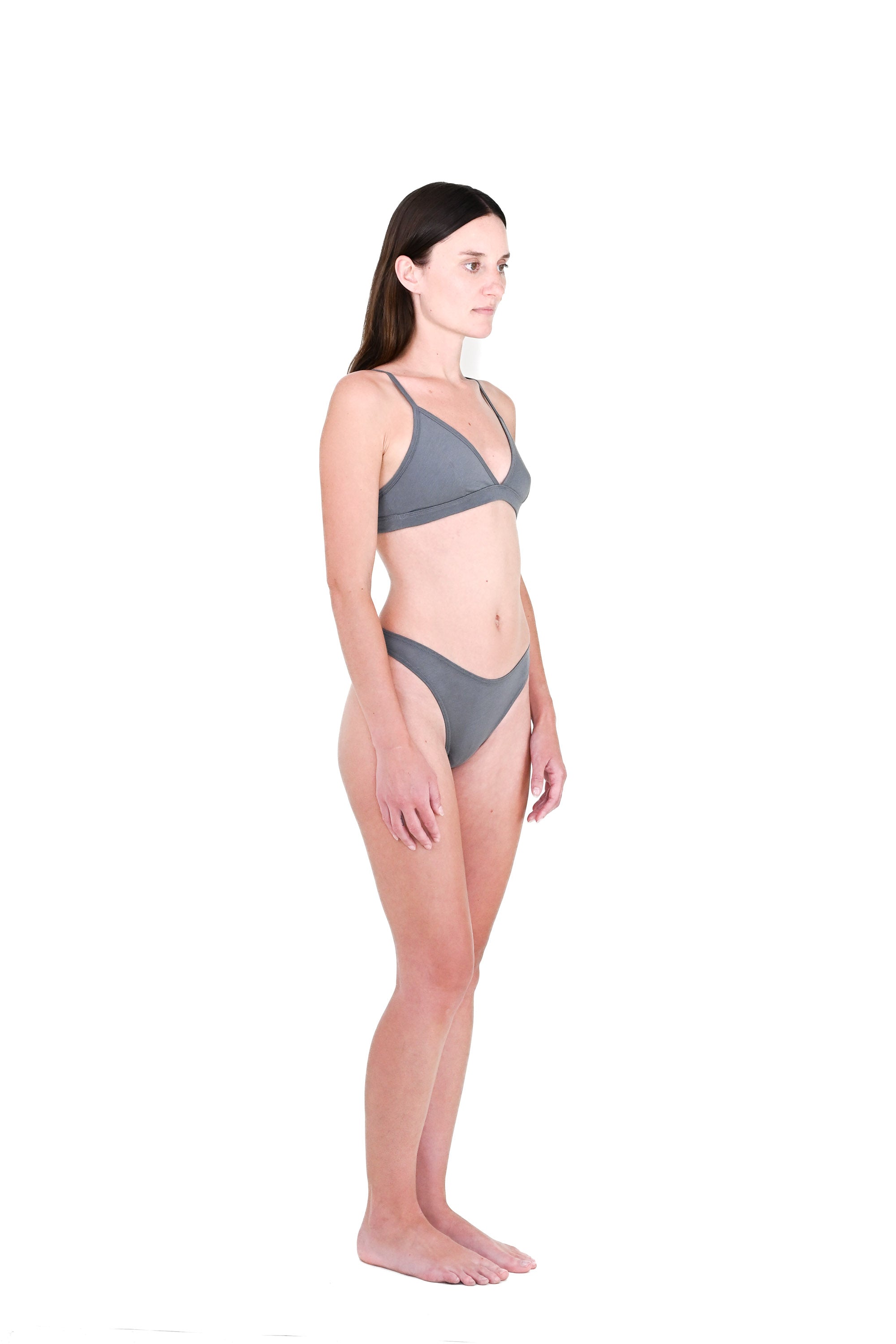 Shale | EDN Genesis womens thong on-body side view, organic cotton